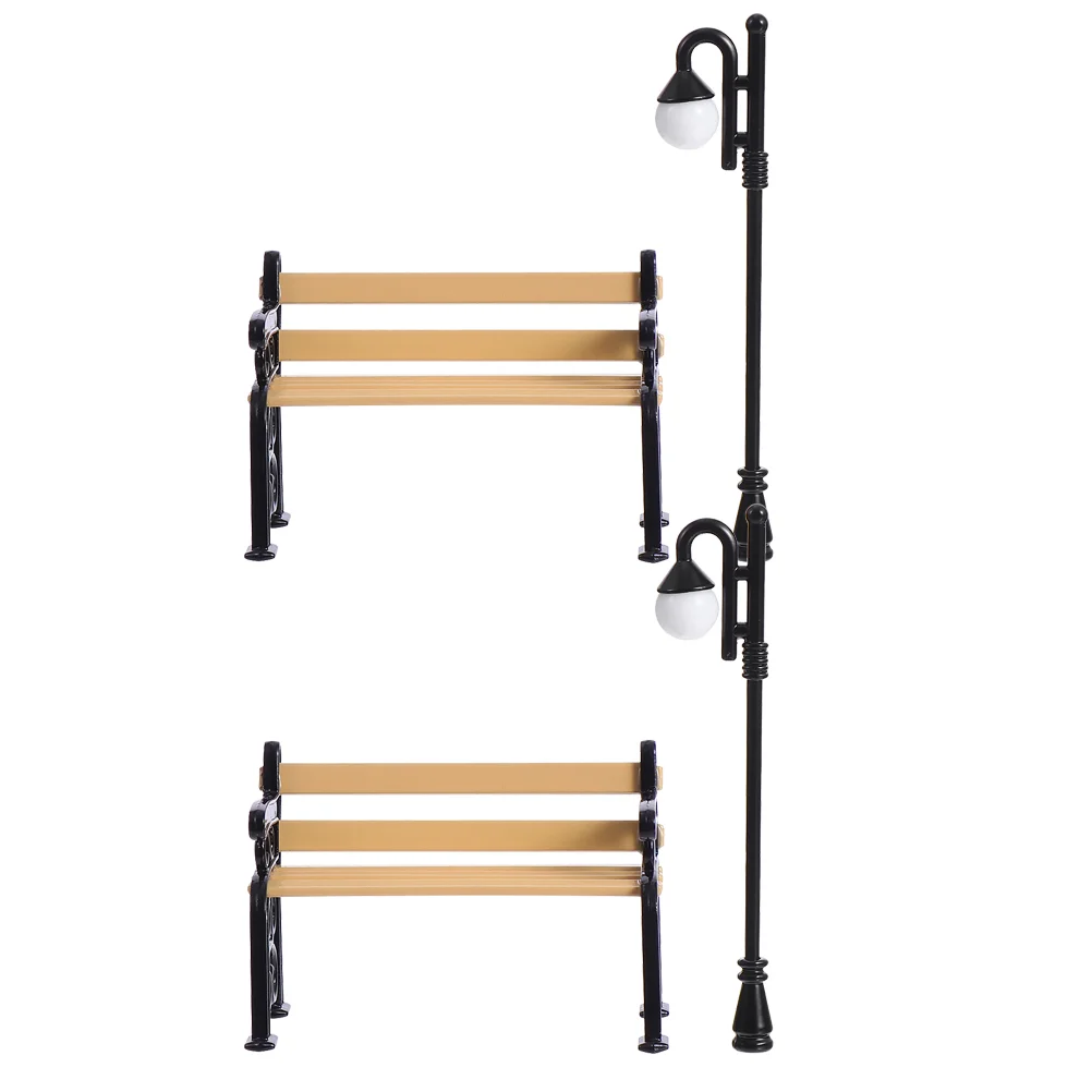 Dollhouse Toys Mini Park Chairs Decor Furniture Street Lights Miniature Posts Long Kids Train