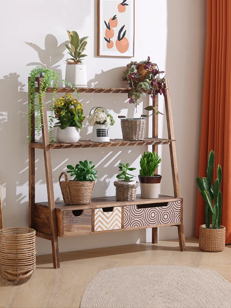 

MQ flower stand shelf balcony stepped succulent flower stand solid wood dill plant shelf