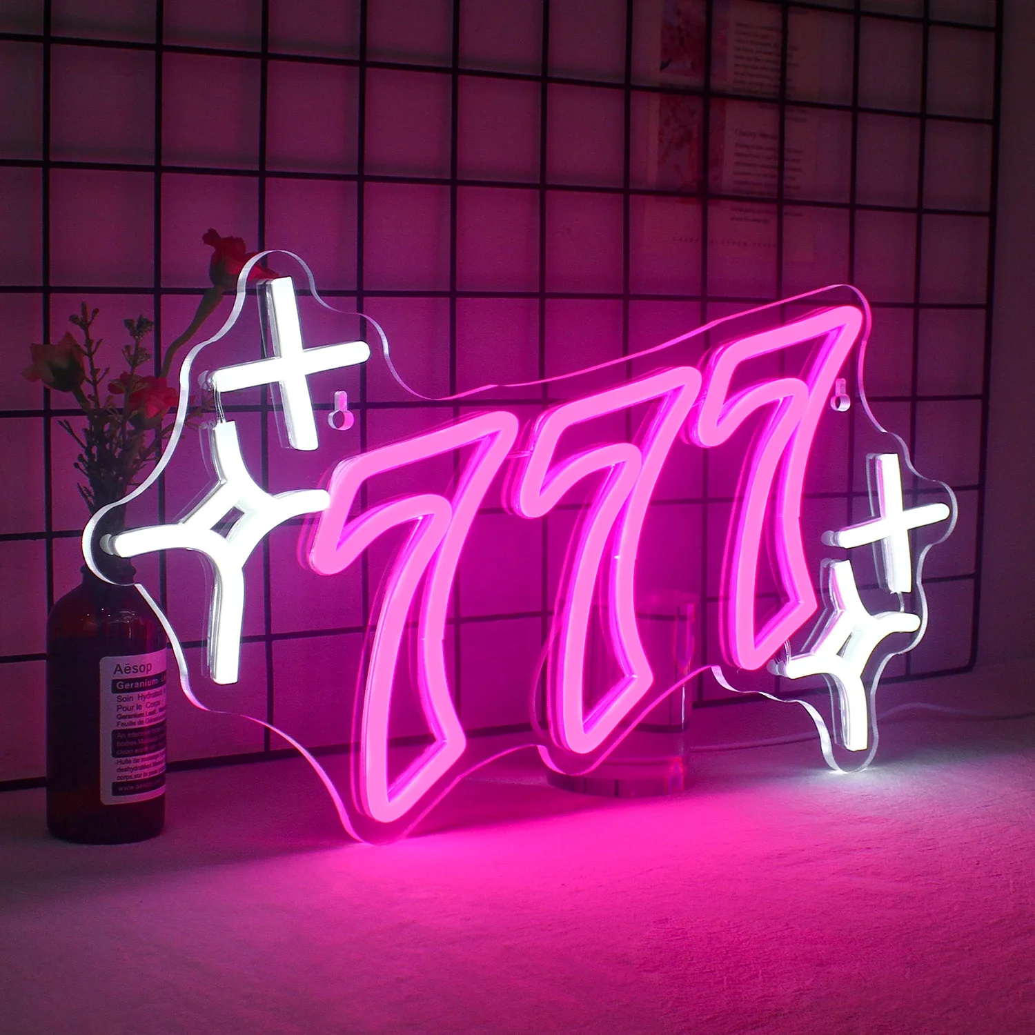 Lucky Number 777 Neon LED Sign Pink White for Wall Lucky Number Sports Bar Beer Signs Party Gaming Room Decor USB Light Up Sign