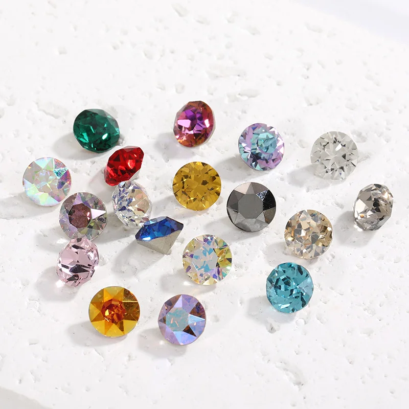 Round Rhinestones Diamond Glass Crystals Glitter 3/4/5/6/7/8/10mm Decoration Pointed Jewelry Making Glue On Nail DIY Accessories