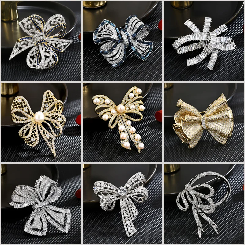 

2024 Women's Bow-knot Brooches Elegant Pearl Zircon Tassel Brooch Pin Cute Bow Pins Jewelry Accessories broches para ropa mujer