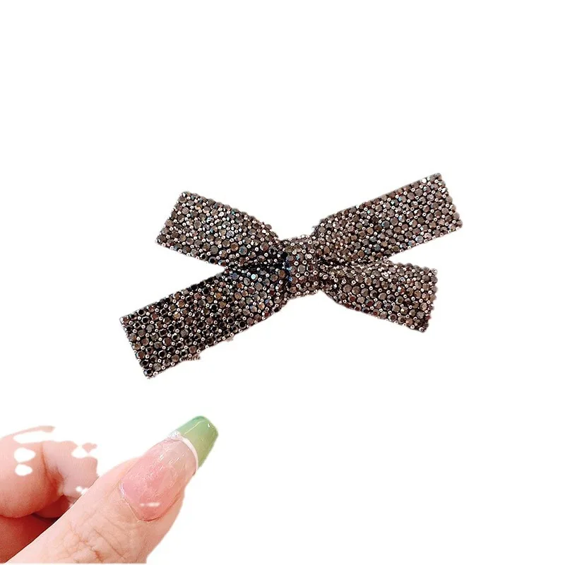 luxury hair clips accessories for girls Bow edge clip with sparking rhinestone bangs clip minimalist back spoon