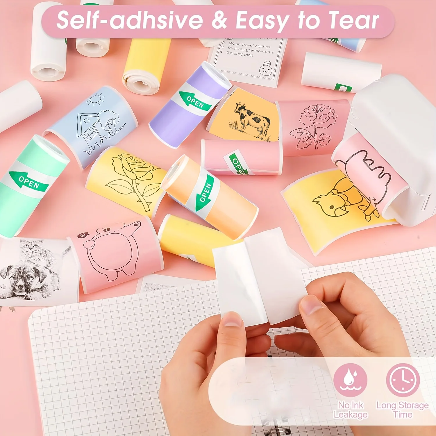 

10 рулонов мини-бумаги для принтера, самоклеящиеся термонаклейки, бумага без остатков 57 мм для портативных принтеров и устройств для изготовления этикеток