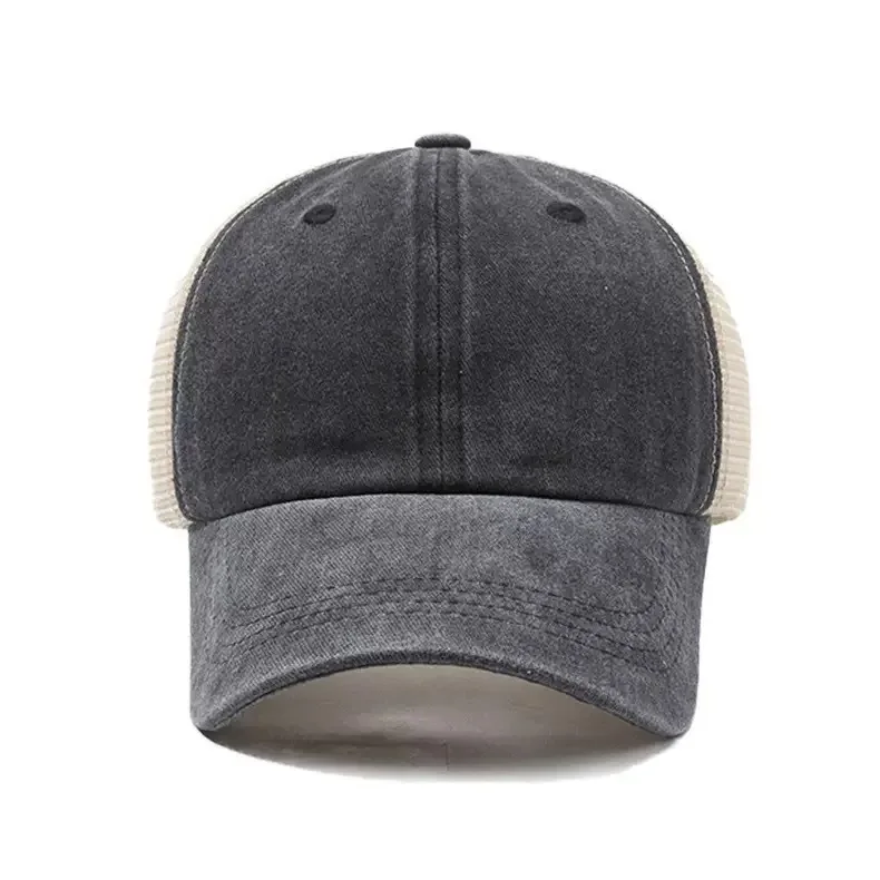 Custom Logo Washed Mesh Cap Breathable Baseball Hat Retro Soft Top Summer Old Washed Cotton Caps Sun Protection Visor Gorras view 5