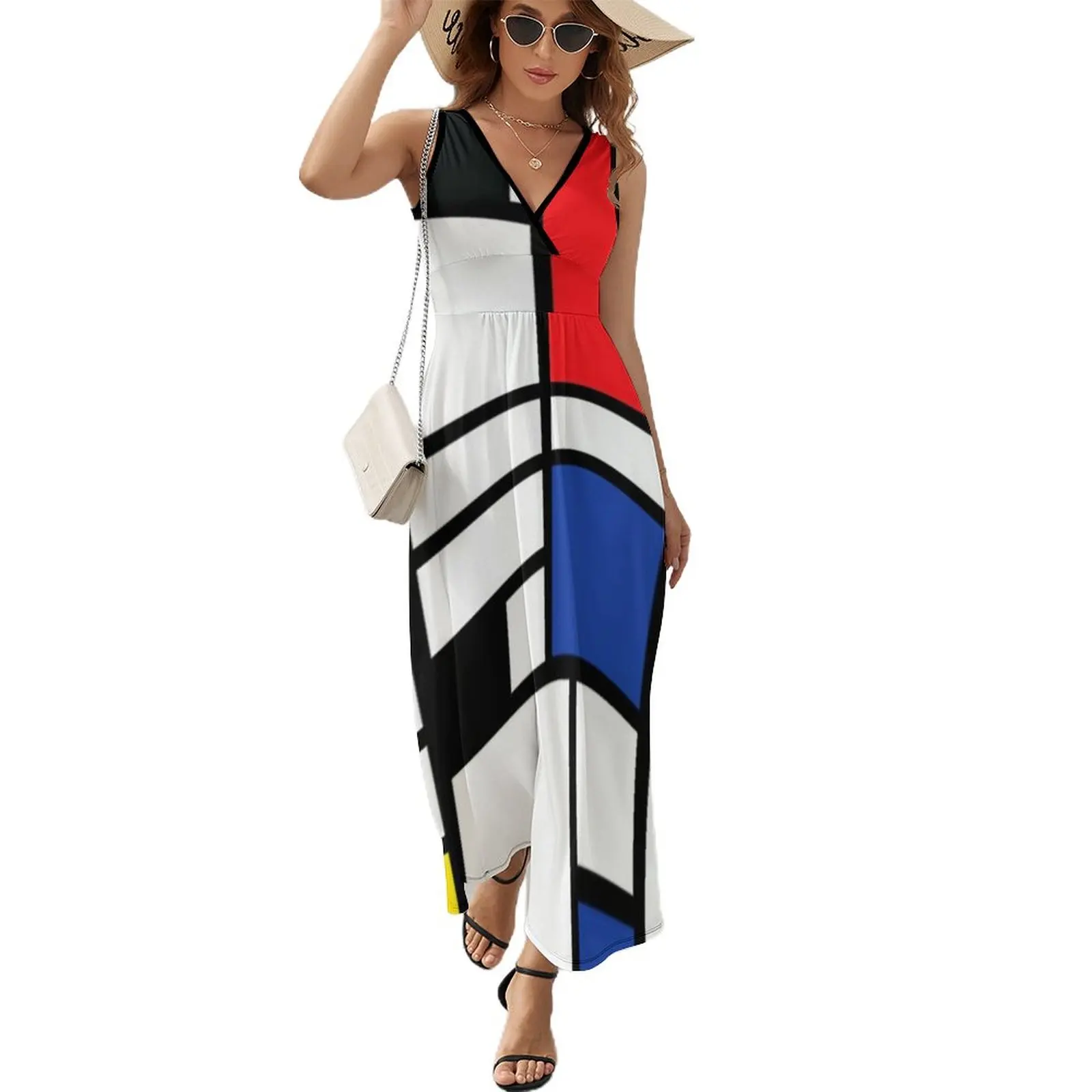 

piet mondrian - Composition with,Red,Blue, yellow,black,white Sleeveless Dress luxury dress Elegant gowns