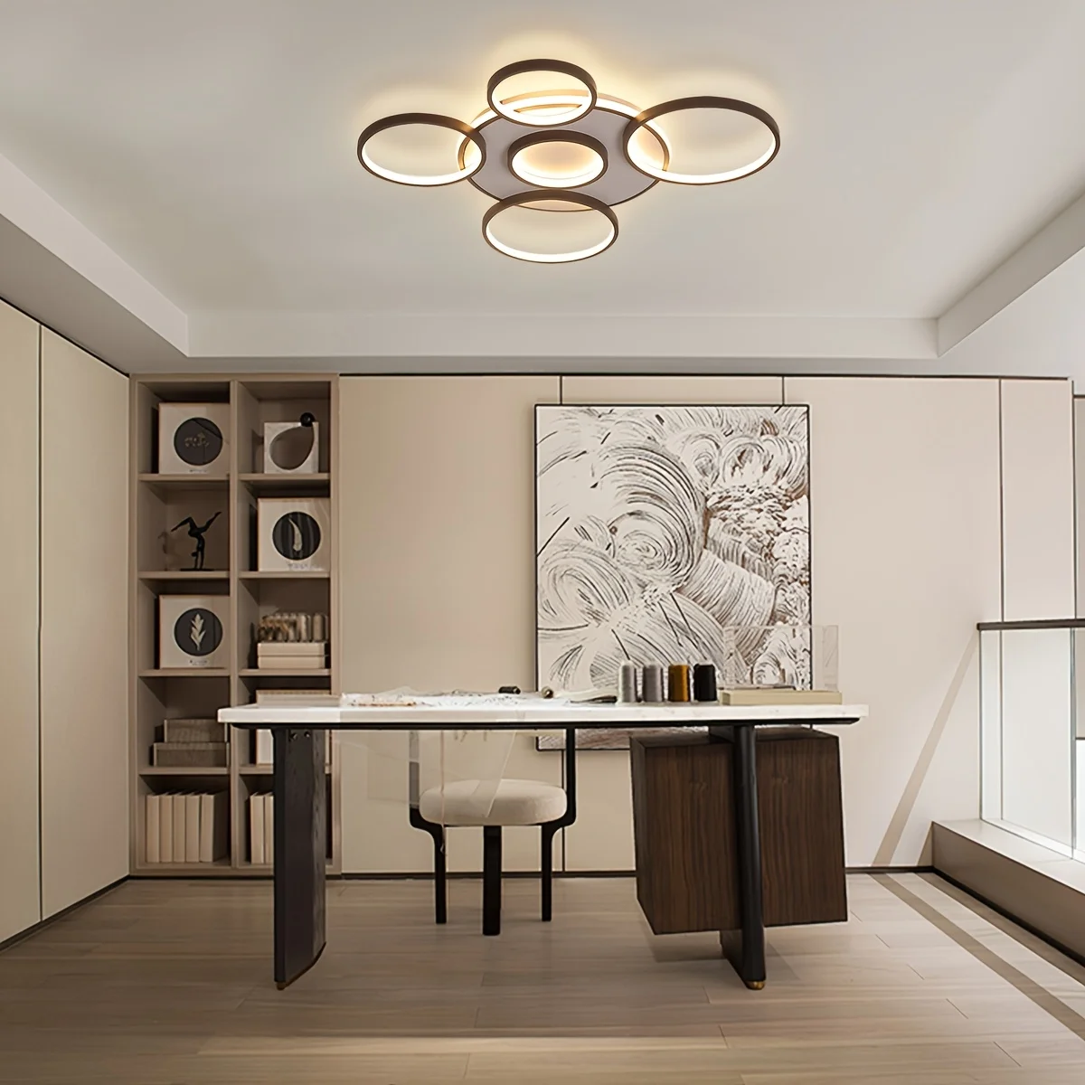 Modern Six Head LED Ceiling Light Acrylic Lampshade Stepless Dimming with Remote Control Flicker-free Ceiling Light for Indoor