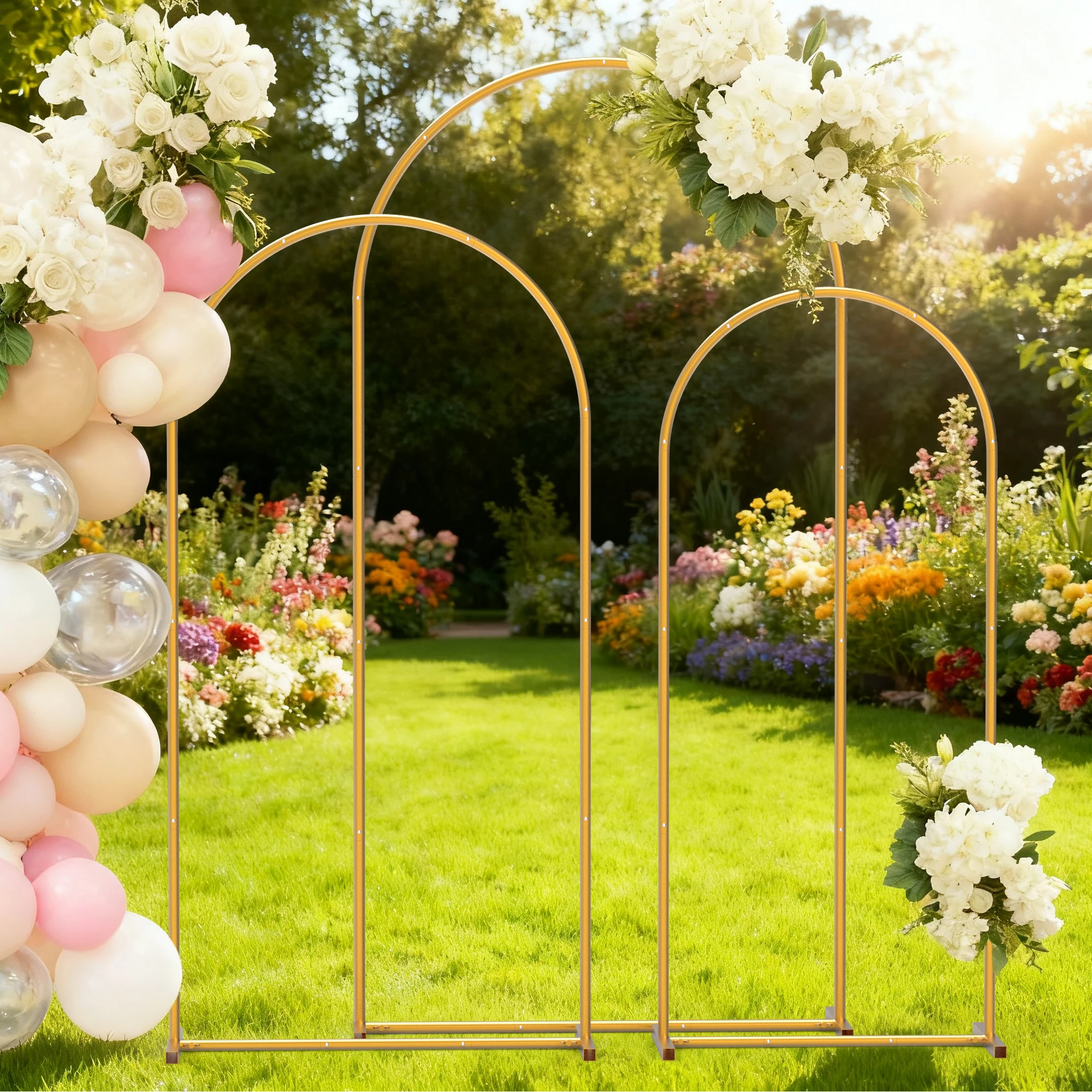 

3 Pieces, 6+6.6+7.2ft Metal Arch Backdrop Stand, Wedding Flower Arch Backdrop Stand, for Wedding Gift-Giving Events, Birthday Parties, Garden Lawn Decoration