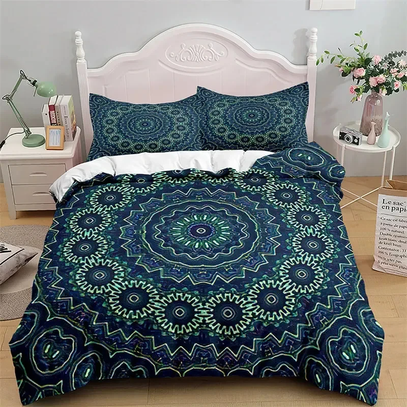 Mandala Duvet Cover Microfiber Bohemian Floral Bedding Set Hippie Geometric Comforter Cover King For Girls Teens Bedroom Decor