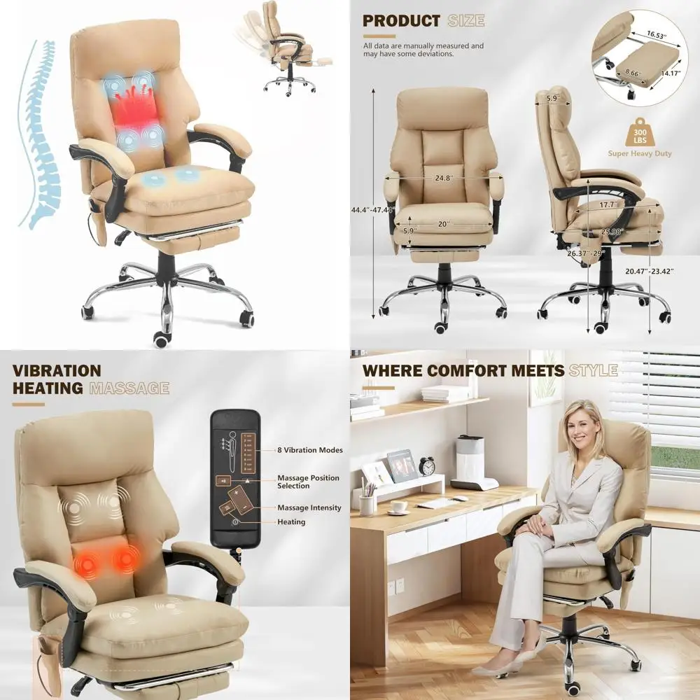 ergonomic massage and heating office chair with 6-point massage, adjustable executive desk chair featuring retractable footrest,