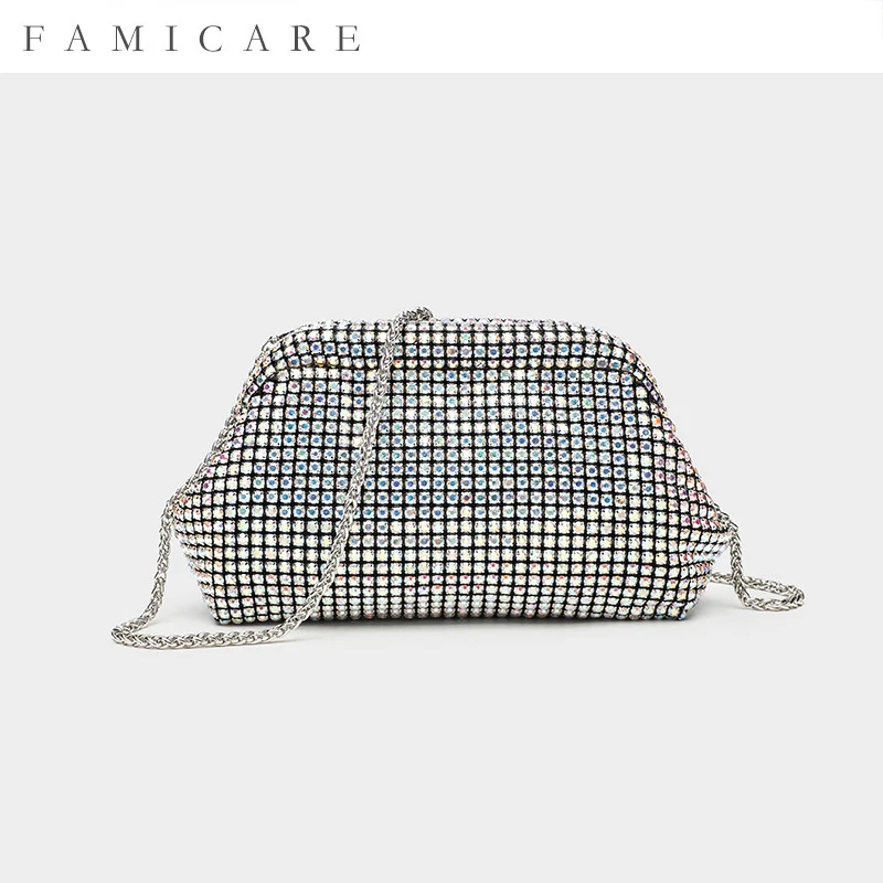 

2026 New Collection Export Fully Rhinestone Sparkling Crystal Evening Bag Handheld Clasp Chain Shoulder Crossbody Women Handbag