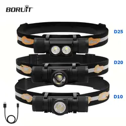 BORUiT D10/D25 Potente lampada frontale a LED 18650 Batteria Tipo-C Faro ricaricabile Torcia da pesca Torcia da campeggio Testa da lavoro Torcia