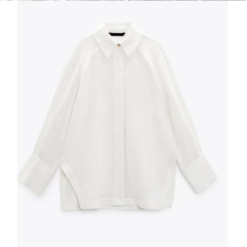 

Women's Loose Fit White Linen irt Versatile Sle Autumn New Arrival Versatile irt Collar Long Sve Button Closure