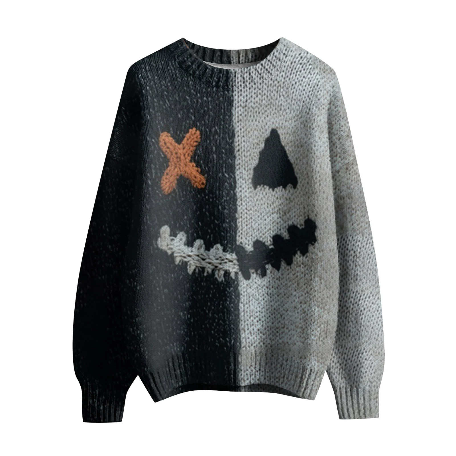 レディース長袖プルオーバーセーター、Oネックカジュアルキュートプリントニット、オーバーサイズセーター、冬服、女性用衣類