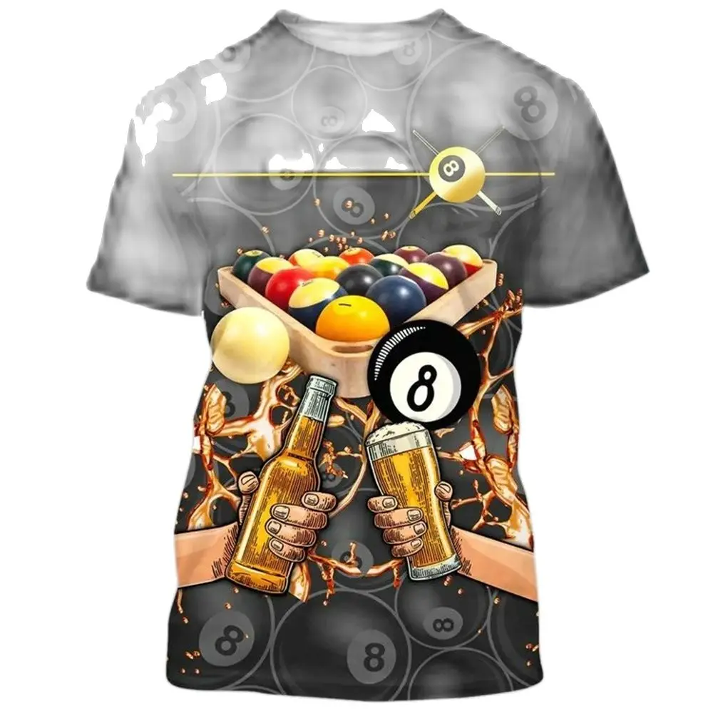 Camisetas divertidas de billar en 3D para hombre y mujer, camiseta de manga corta con cuello redondo, moda de verano