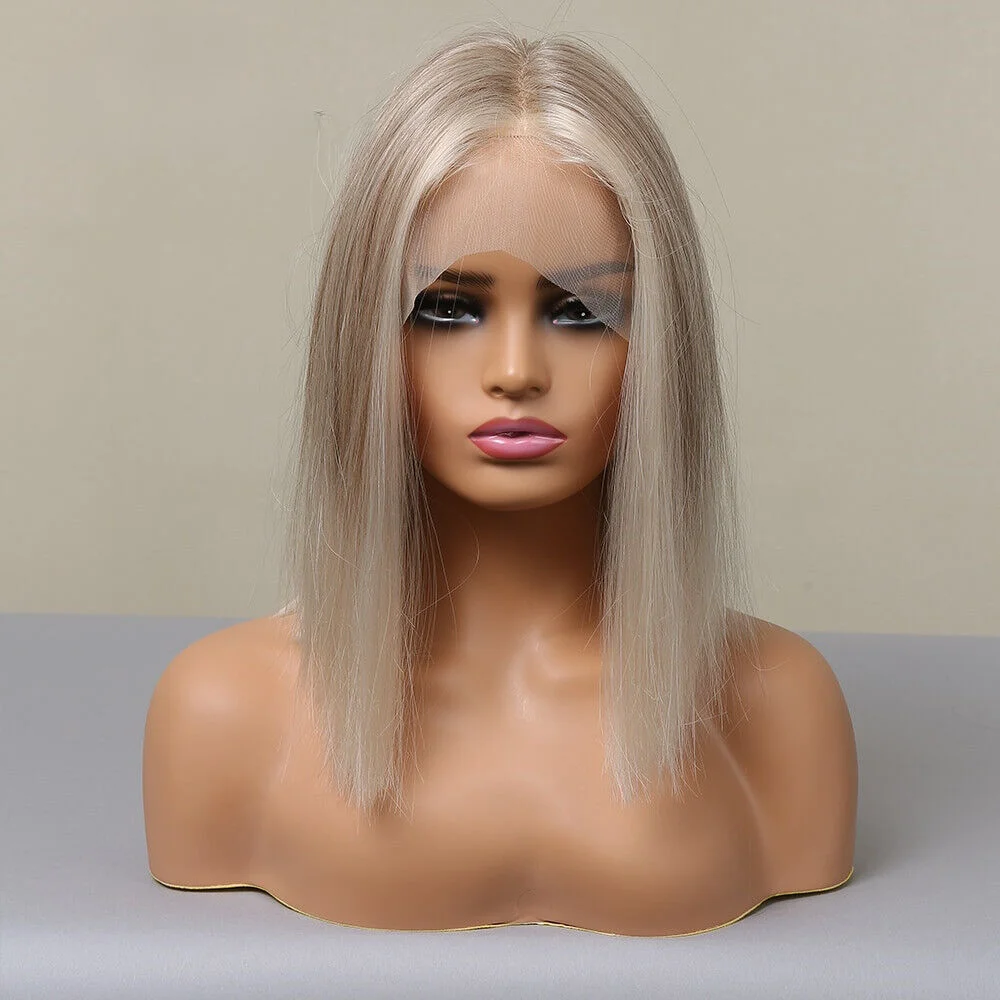 Ombre Light Blonde Natural Lace Front Hair Wigs Women's Fashion Straight Human