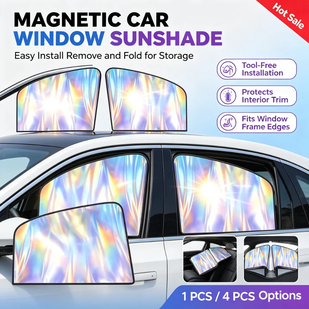 Car Side Window Sunshade Magnetic Curtain UV Protection Heat Reduction Foldable Privacy Cover For Vehicle Interior Accessories