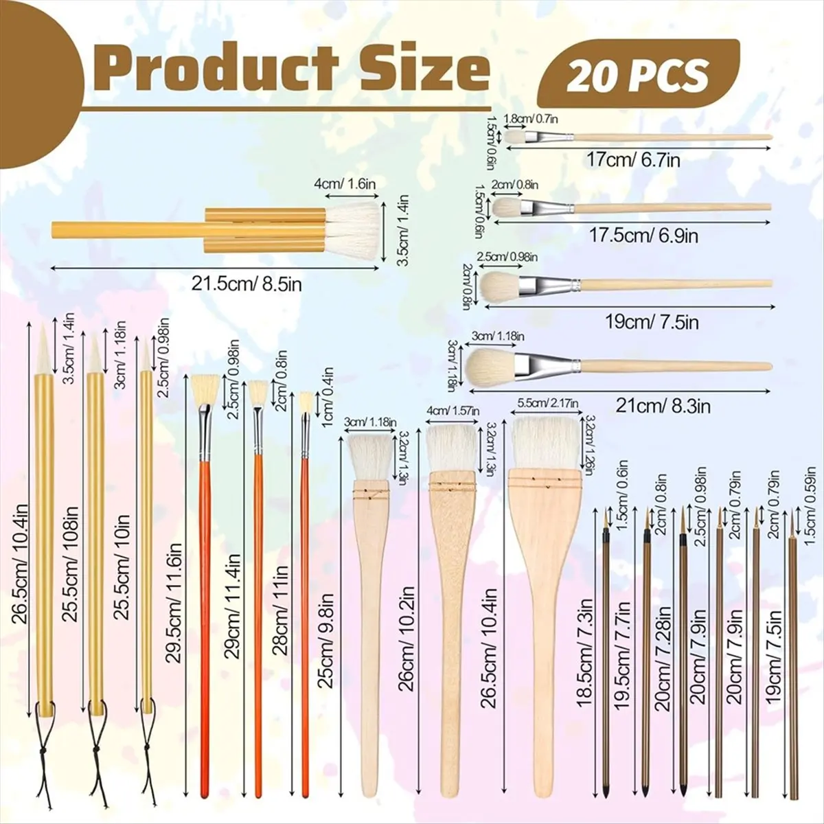 Pottery Glaze Brush Set, 20 Pcs Different Shapes Pottery Tools Wool Art, for Pottery Acrylic Watercolor, Acrylic