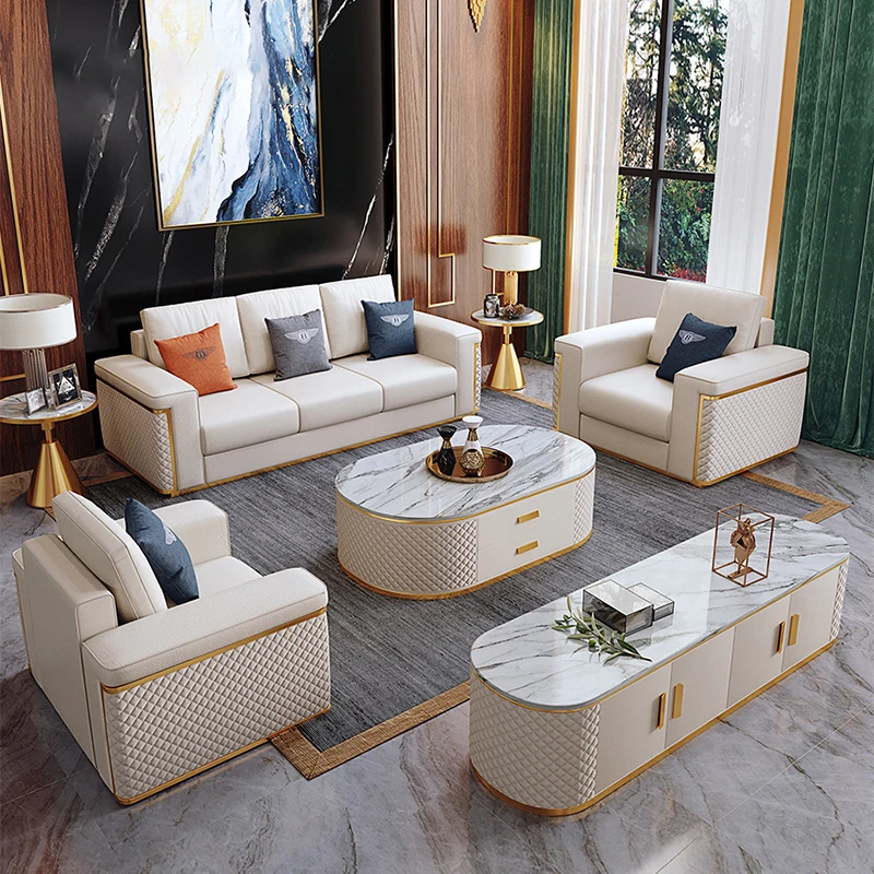 

Customized high-quality microfiber fabric Italian sofa combination modern living room luxury leather sofa set furniture