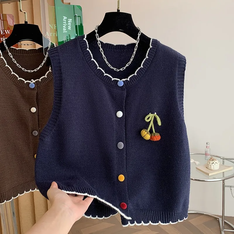 Women's Knitted Open Cardigan Vest Loose Svel Outerwear Spring Autumn New Sle  Buttons Casual Commute Faion