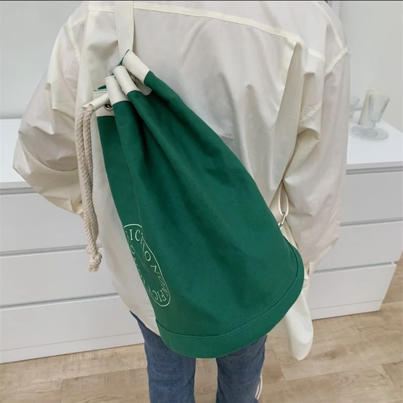 Versione coreana zaino Messenger monospalla borsa in tela con coulisse borse per la spesa di grande capacità borsa a secchiello per studenti