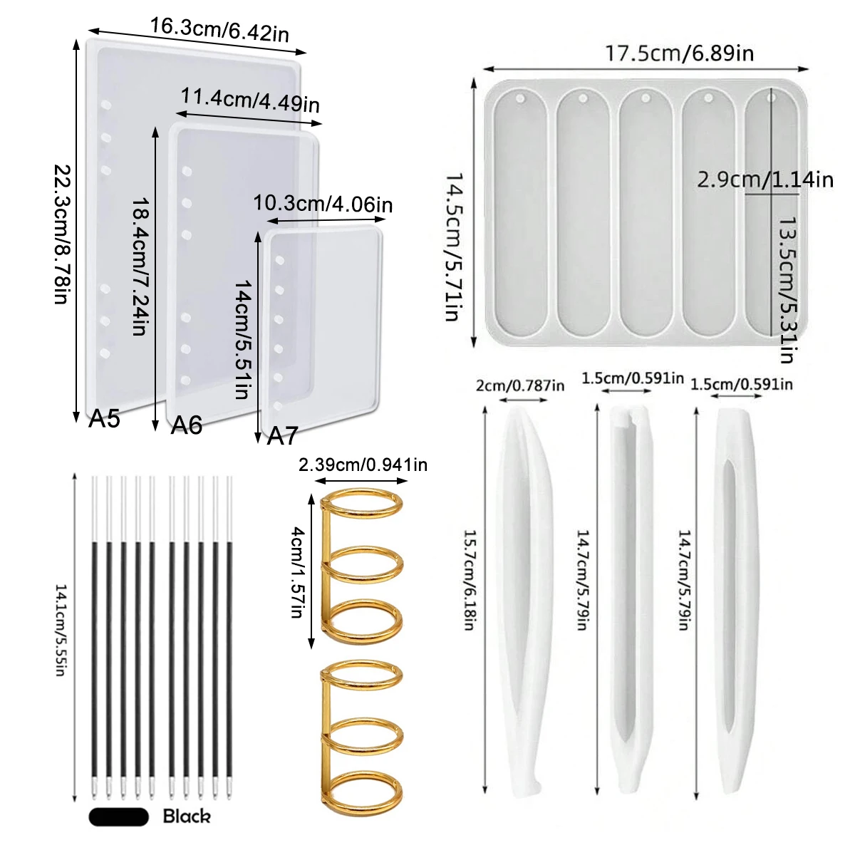A5 A6 A7 Notebook Cover Transparent Pen Bookmark Resin Silicone Molds Kit
