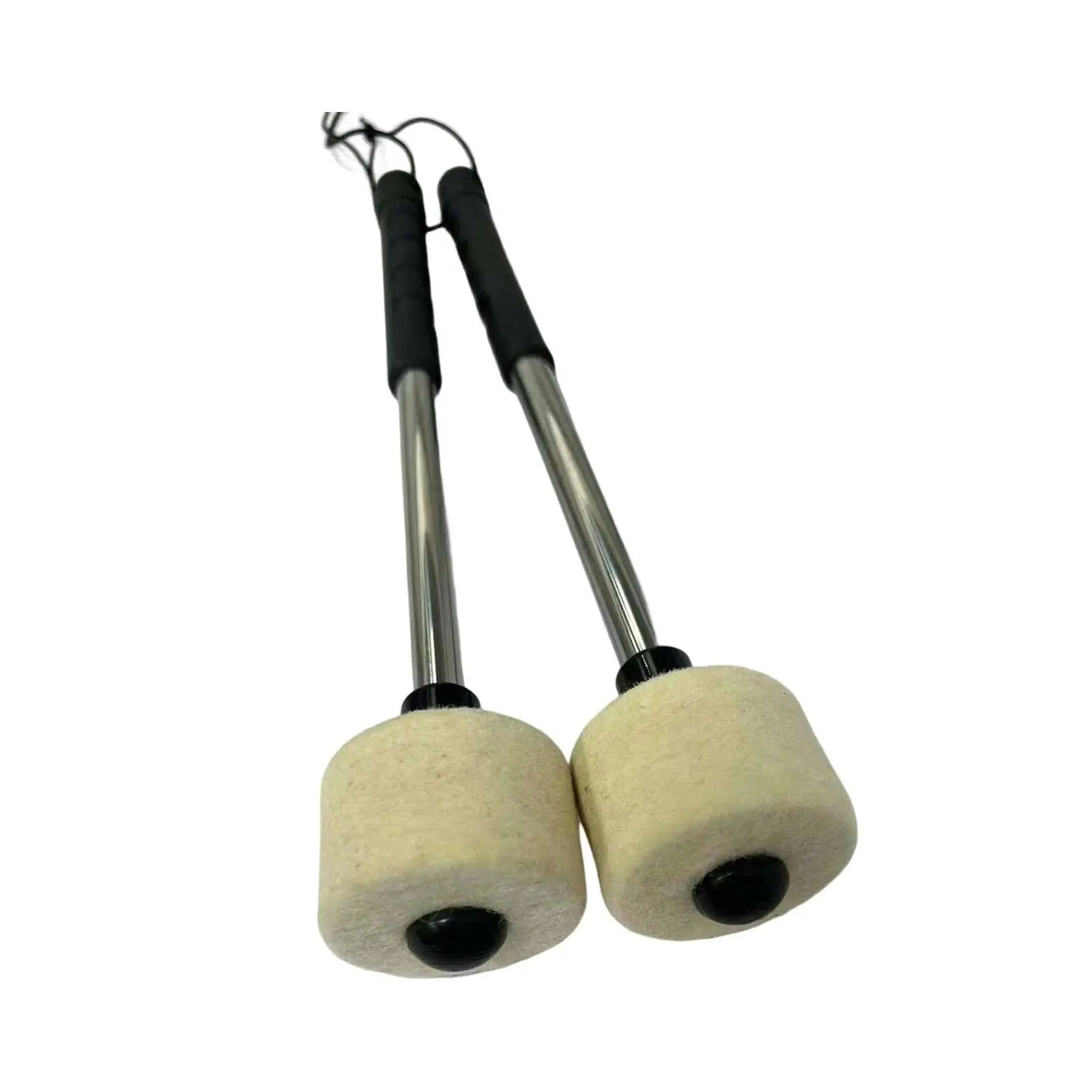 2x Drum Mallet Sturdy Instrument Black Handle with Rope Bass Soft Stainless