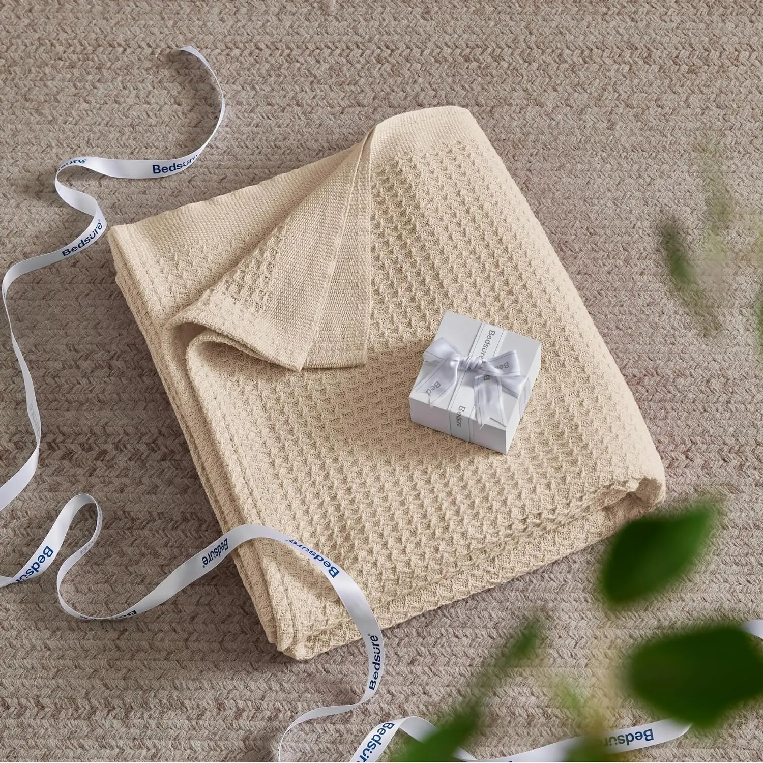 Bedsure 100% Cotton Blankets for Couch or Bed - Waffle Weave, Lightweight and Soft Spring Blankets for Office, Throw, Twin, Quee image 6