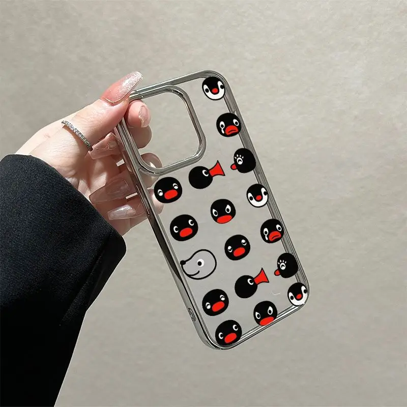 اليابانية Kawaii متعة Pingu الكرتون تصفيح جراب هاتف آيفون 16 15 14 13 12 11 برو XS ماكس X XR XSMAX 7 8 زائد 16E Y2K غطاء