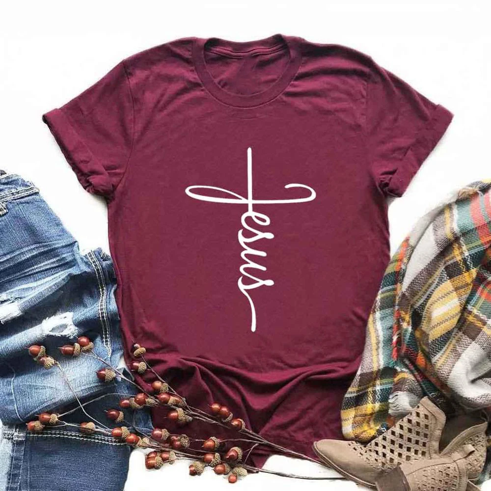 Jesus Cross Cotton T-Shirts Christian Printed Men Women Casual Short Sleeve T Shirt Oversized Harajuku Unisex Tees Tops Clothing