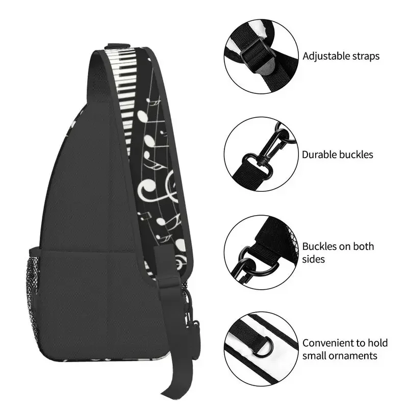 Classic Music Notes Piano Key Sling Chest Bag Custom Musician Pianist Shoulder Crossbody Backpack for Men Travel Hiking Daypack