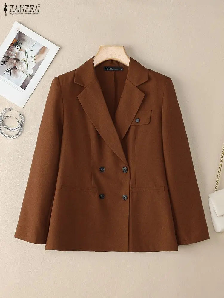 ZANZEA سترات خريفية أنيقة للنساء 2025 ملابس خارجية للمكتب ورقبة طية صدر السترة وأكمام طويلة معاطف غير رسمية بأزرار للأسفل #4