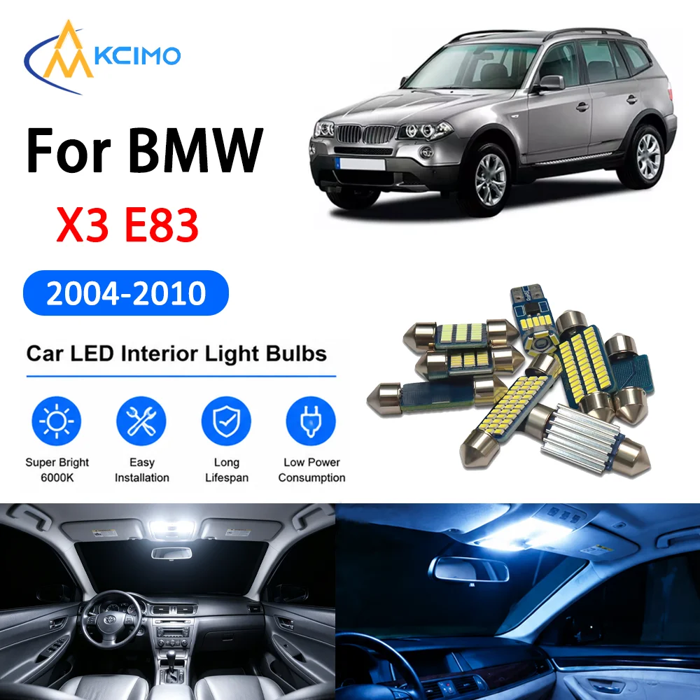 KCIMO Complete Interior Dome Light Kit For BMW X3 E83 2004-2010 Premium Door Courtesy Bulb Canbus Reading Two Colors Lamps