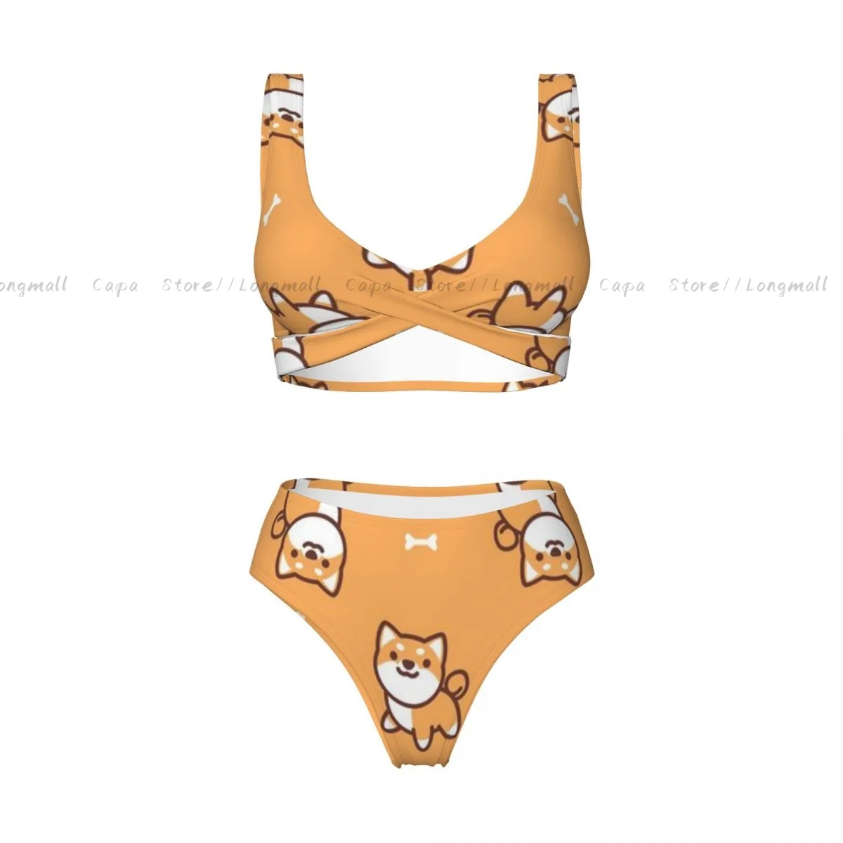 Conjunto de Bikini para mujer, bonito traje de baño con perro Shiba, traje de baño femenino con realce
