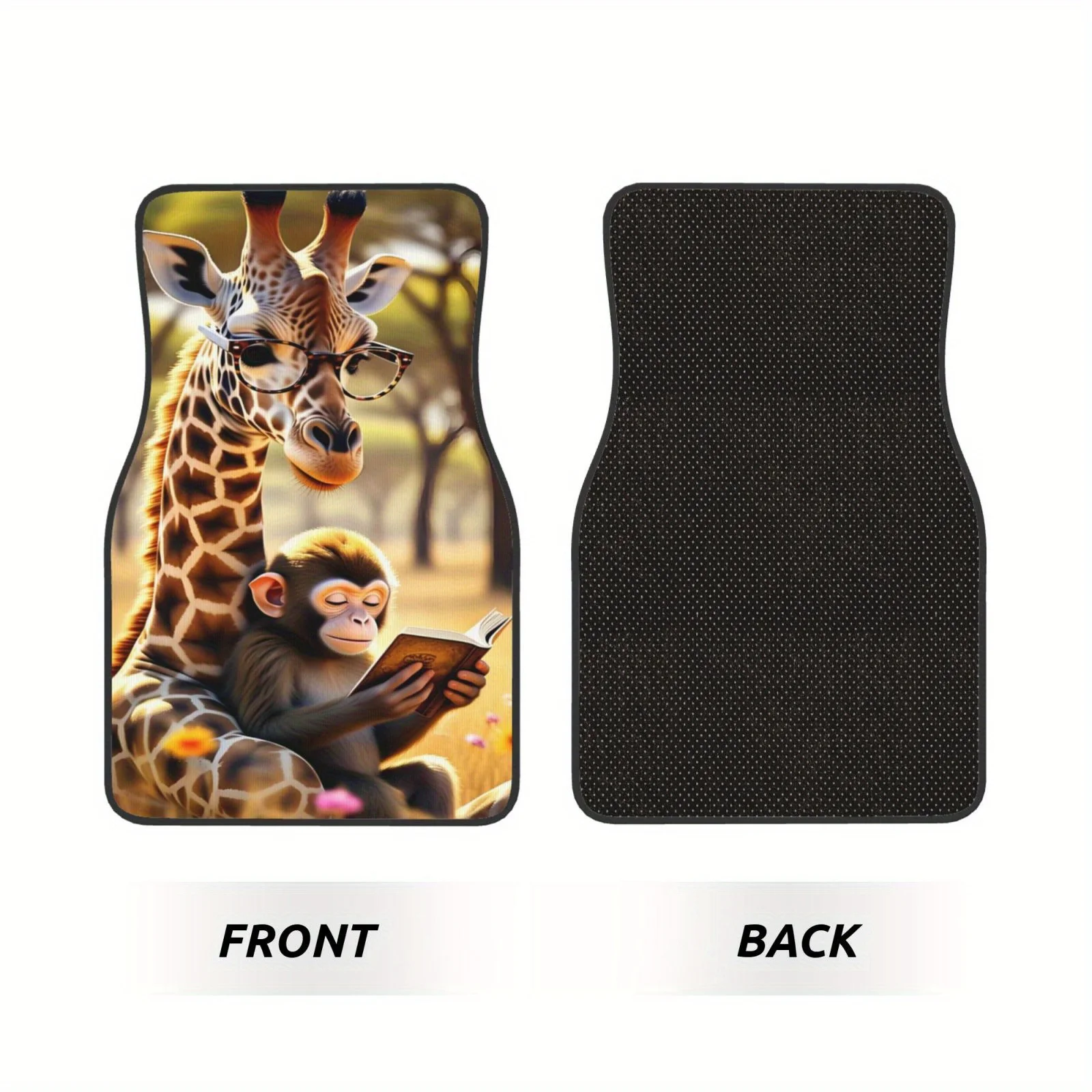 

4pcs Giraffe And Monkey Pattern Printed - High-End Comfortable Car Floor Mats, Fashionable And Durable Car Accessories, Easy To