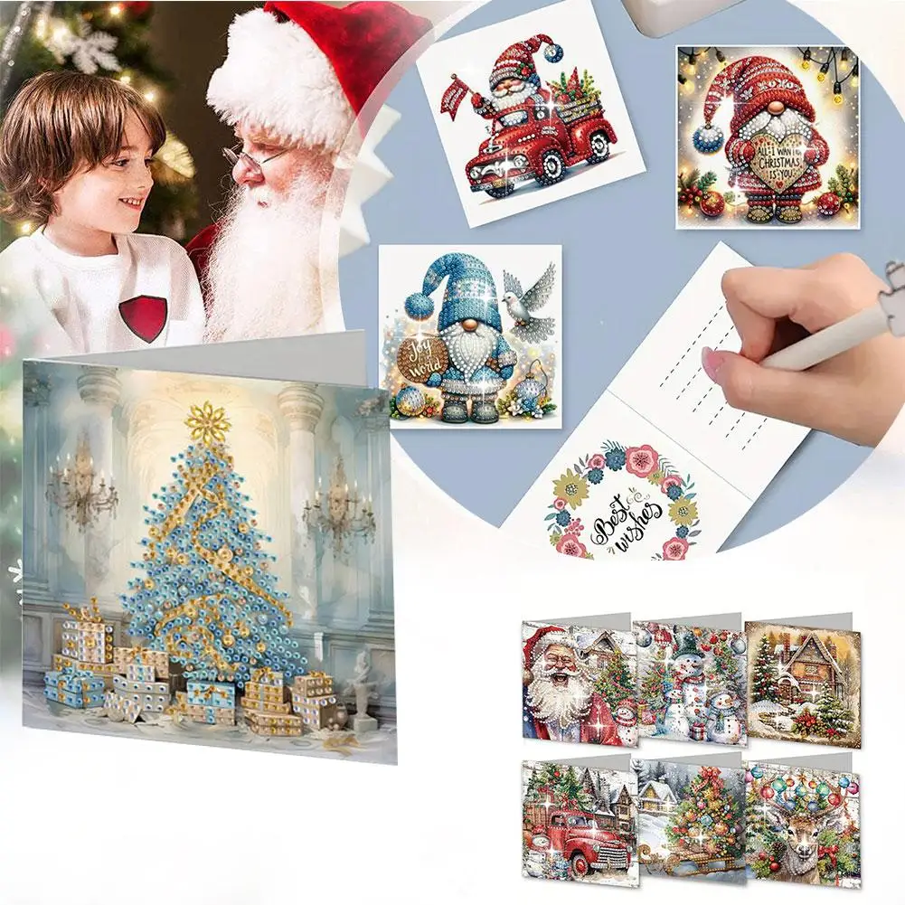 Six Diamond Art Greeting Cards Greeting Card Kit,Diamond Art Art Diamond Card Greeting 5D Christmas DIY Painting Z9X4