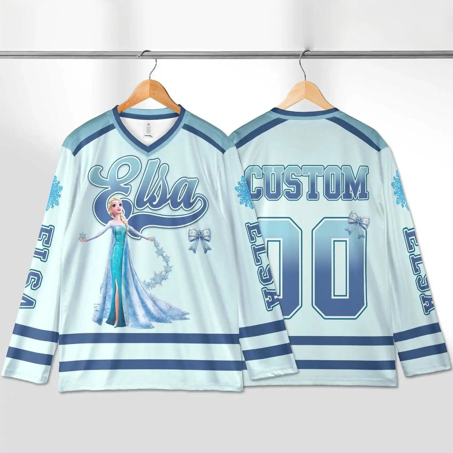 2025 ديزني أورورا إلسا وآرييل هوكي الجليد جيرسي ثلاثية الأبعاد الرجال طويلة الأكمام البلوز موضة فريق الرياضة الهوكي جيرسي #2