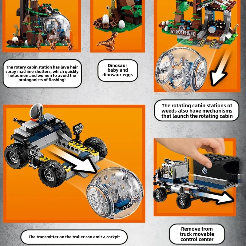 Conjuntos de tijolos MOC Série Blocos de construção Carnotaurus Sastrei ‌ ‌   Girosfera Escape Dinosaur 75929 World Park Brinquedos Presente para Crianças