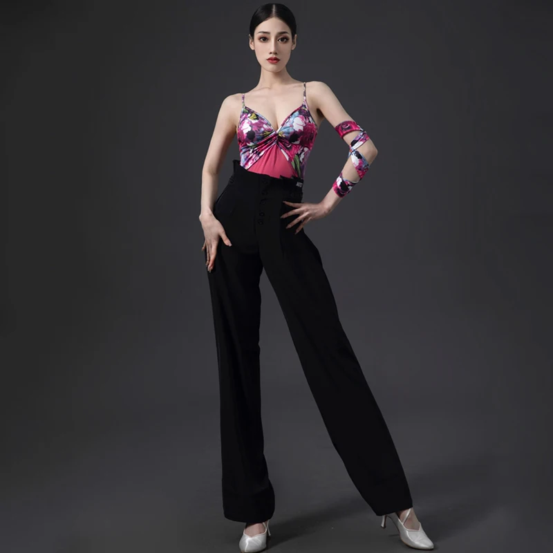 2023 New Latin Dance Costumes For Women Sexy Sling Tops Flower Bud Pants Suit Adult Ballroom Dance Performance Costumes DN15270