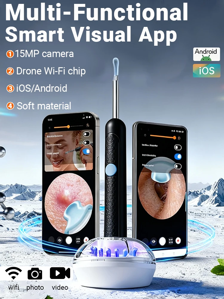 

Умный визуальный очиститель ушей, камера типа C, зарядка, инструмент для удаления ушной серы, WIFI iOS/Android 6, светодиодный ушной щипчик