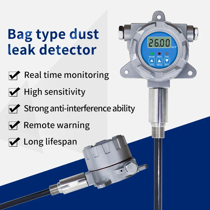 Bolsa de modelos de alta temperatura, Detector de fugas de polvo, Monitor de concentración de polvo de combustión utilizado para monitoreo de tuberías de descarga de polvo