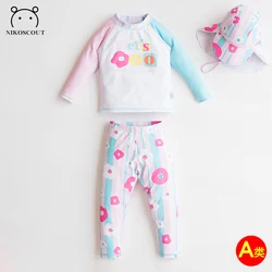 Children's Swimsuit Girl Baby Fashionable Princess Summer Long-Sleeved Sun Protection Split Suit Medium and Large Children's Swimsuit