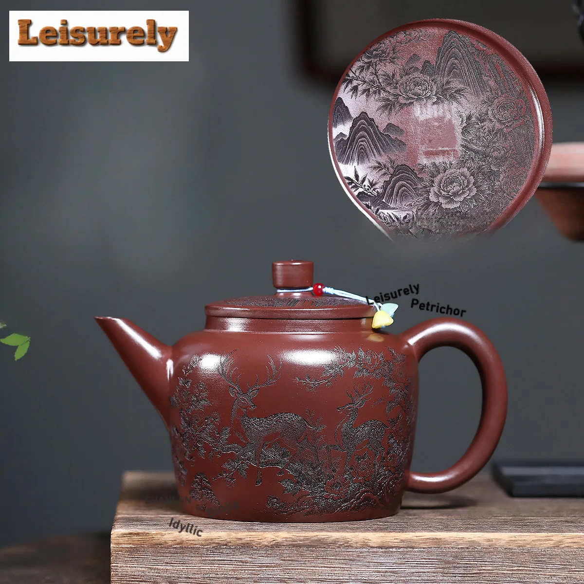 

890 мл Исин Фиолетовые глиняные чайники ручной работы с двойным оленем Горшок из необработанной руды Фиолетовая грязь Чайник Чайный сервиз Zisha Чайная церемония Подарок