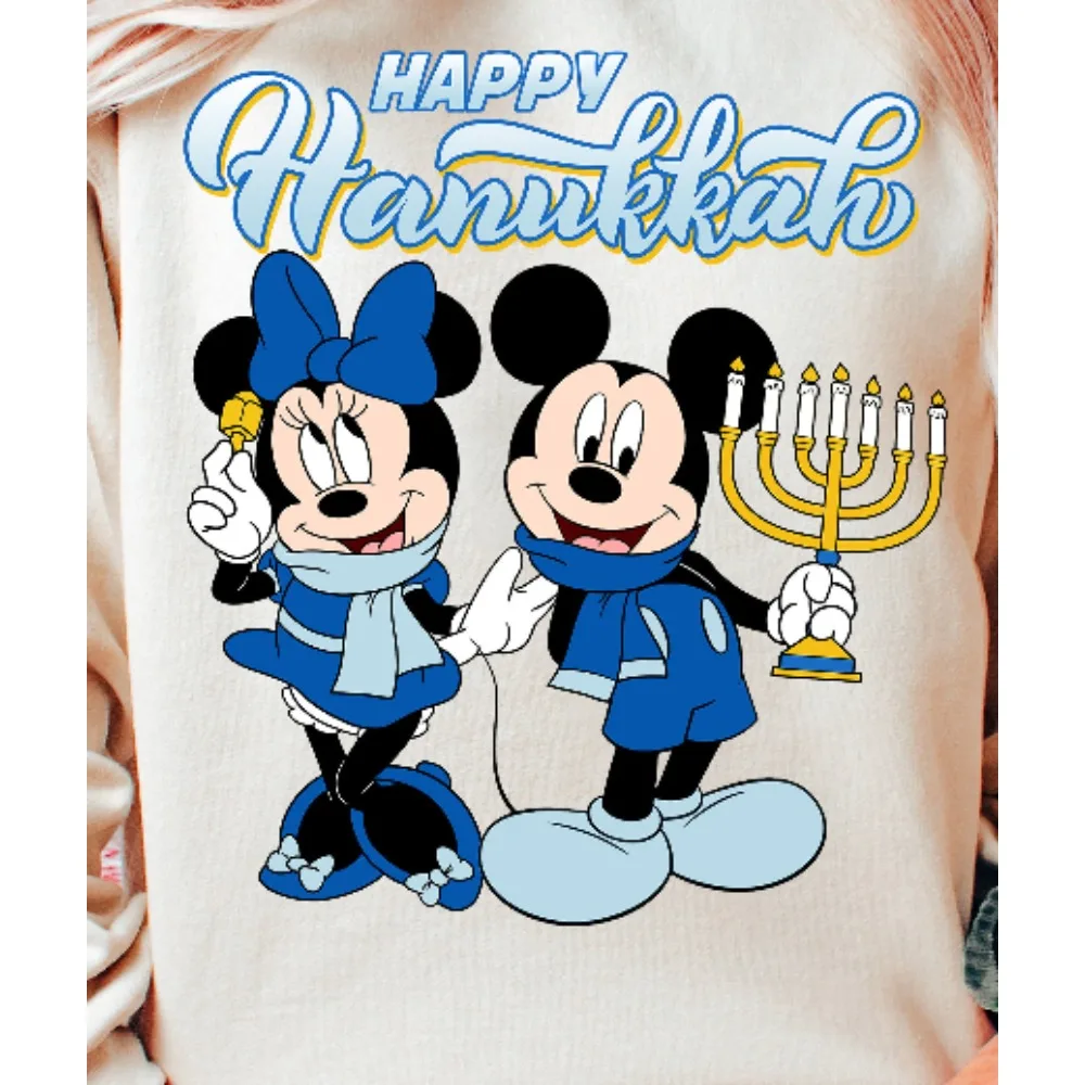 تي شيرت ديزني ميكي وميني ماوس هانوكا السعيد، سترة عطلة يهودية تشانوكا مينورها دريدل، عيد الميلاد ديزني لاند