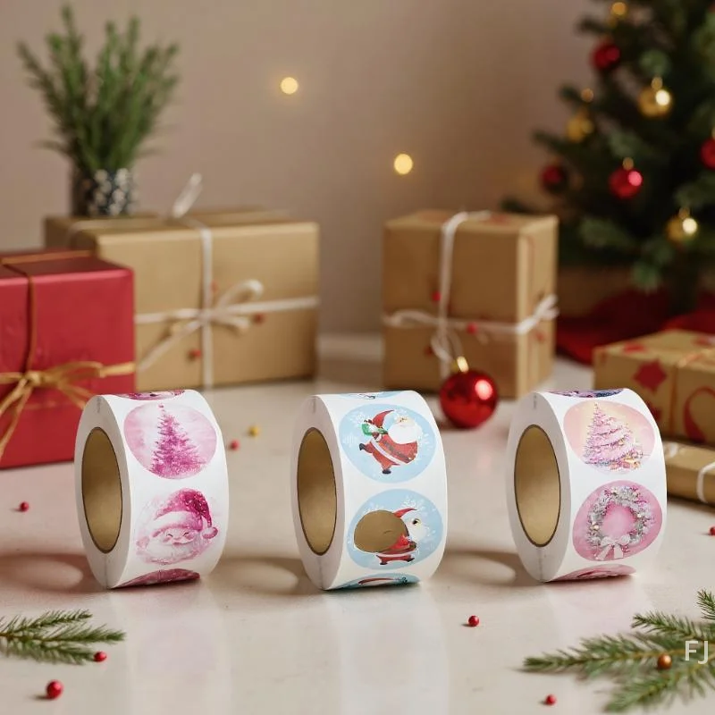 [YU] 500 قطعة هدية عيد ميلاد سعيد ملصقات سانتا مستديرة ختم تسميات ملصق للهدايا الخبز حزمة المغلف القرطاسية ديكور