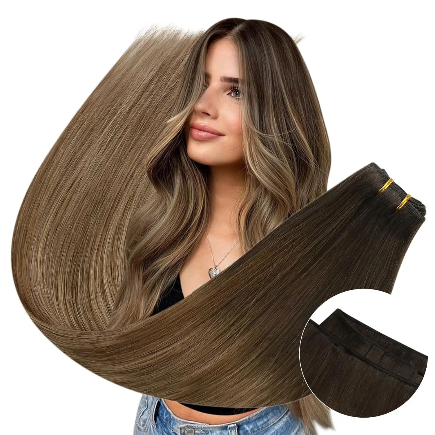 Ugeat Naai in Hair Extensions Menselijk Haar Zacht Natuurlijke Donkere Wortel Haarbundels voor Vrouwen Haar Weeft 100G Remy menselijk Haar