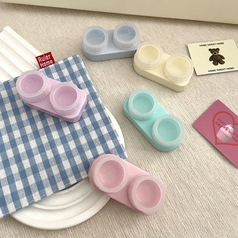 Simple Contact Lens Case Double Box Contact Lens Storage Box With Mirror Tweezer Eye Care Box Travel Portable Organizer Kit Gift