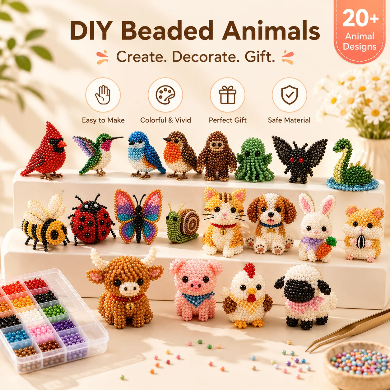 

Mini 3D Bead Kit for Animal DIY Set - Interactive Assembly Gift for Parents and Children - 3D Animal Shape Bead Assembly Set