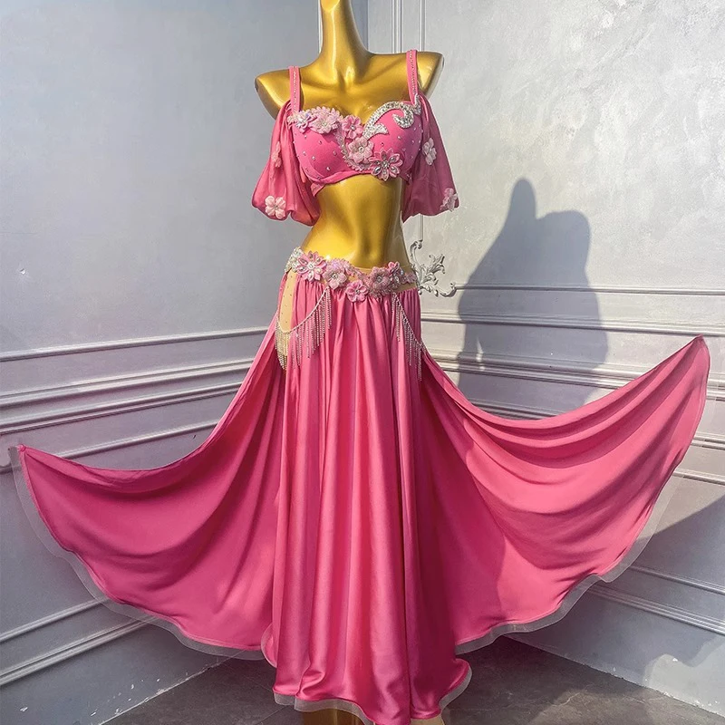Belly Dance Dress High-end Pink Flower Chain American Samba Women's Adult Stage Professional Clothing