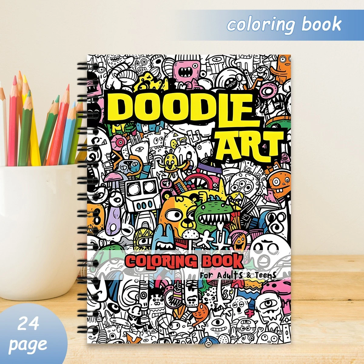 A4 Spiral Doodle Coloring Book for Adults Teens 24 Pages Relaxing Sketch Style Designs Stress Relief Art Gift