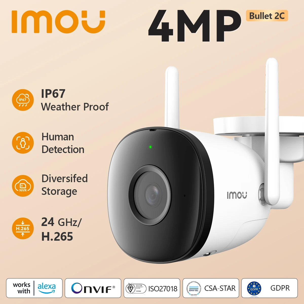 Imou bullet 2c 2mp 4mp wifiカメラ自動追跡耐候性人間検出屋外監視ipカメラ